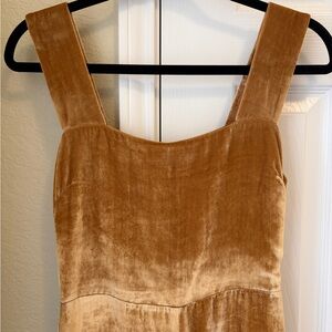 All Season Rayon/Silk Velvet Gold/Tan Reformation Dress, Worn 2X, Smoke/Pet Free